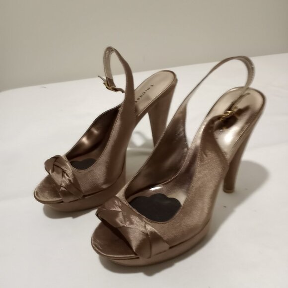 CHINESE LAUNDRY GOLD FABRIC PEEP TOE HIGH HEEL PLATFORM WOMEN SIZE 9.5 - Picture 1 of 6